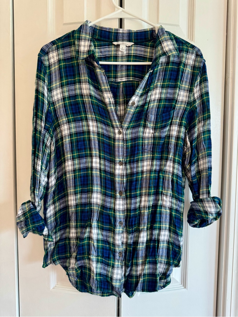 L.L. Bean Blue and Green Plaid Button-Down Shirt